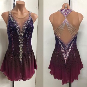 No Sleeves Ice Skating Dresses Purple Custom Size 2019 Crystals L0003