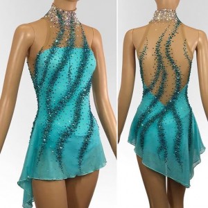 Ice Skating Dresses Blue Custom Size  2019 Crystals L0004