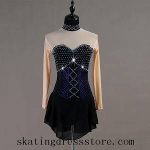 Custom No Sleeves Women Black Figure Skating Dress Girls Crystals L0021
