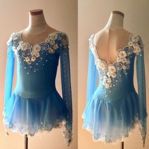 Blue Figure Skating Dressses Flower Custom Women Skating Dresses O0932