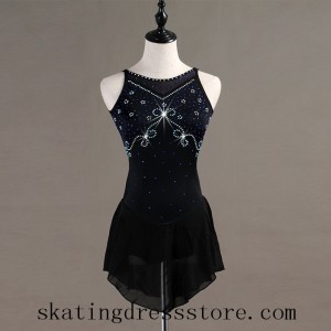 No Sleeves Figure Skating Black Skirts Women Crystals Custom  L0027