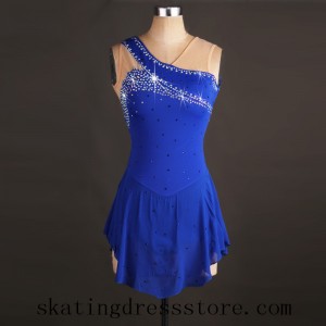 Blue Figure Skating Dresses for Girls No Sleeves Crystals Custom Size L0030