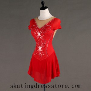 Red Figure Skating Dresses for Women with no sleeves Custom L0017
