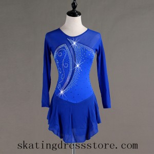 Ice Skating Dresses for Girls No Sleeves Crystals Custom Size Blue L0031