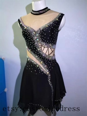 black figure skating dress without sleeves front