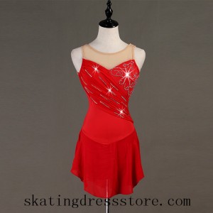 Red ice skating dress for competition new 2019  no sleeves custom size L0038