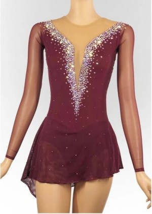 Wine Red Figure Dancing Dress Girls Ice Dancing Test Dress  Custom Ice Skating Dress Kids Competition Skating  Clothing Custom Size Color Style Fast Ship  B2112