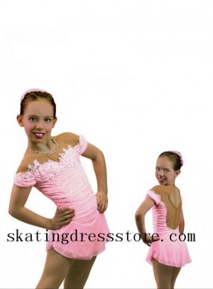Pink Girls Ice Dresses Custom Sharene Skating Dresses for Kids S012