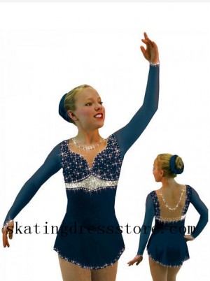 Competition Ice Skating Dress Green Children Long Sleeves Sharene Skatewear Gilrs S029