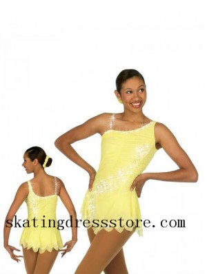 Yellow Figure Skating Dresses Girls Blue Custom Long Sleeves Sharene Skatewear for Kids S018