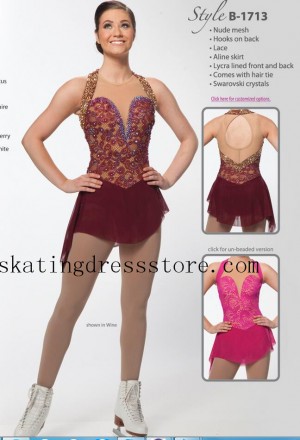 Girls Ice Dance Dress Wine Red Custom Brad Griffies Designs B1778