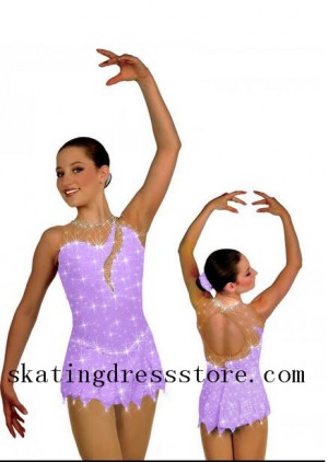 Purple Ice Skating Dresses Children Custom Long Sleeves Sharene Skatewear for Kids S023