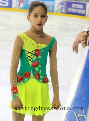 girls Green Beaded figure skating dresses russian FC1312