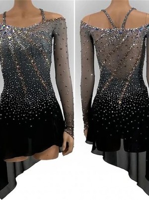 girls ice skating dress spandex long sleeves or sleeveless free shipping HB1972