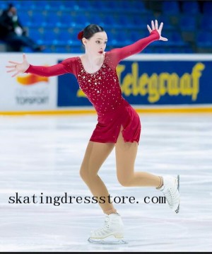 custom ice dance dresses competition spandex Red FC428