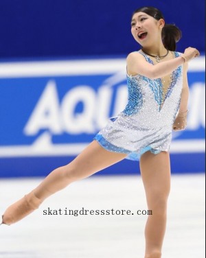 Blue ice skating clothes kids spandex custom FC815