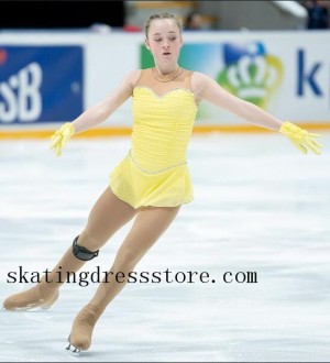 girls 2018 spandex ice skating clothing stores Beaded Yellow FC1408