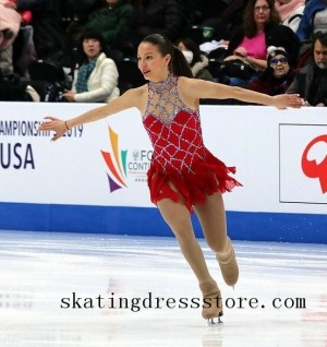 free shipping custom ice skating costumes Red women FC415