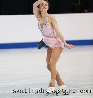 custom spandex Pink ice skating dress shops near me spandex long sleeves or sleeveless FC762