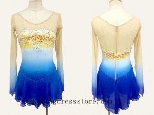 blue girls ice skating dresses 2018 Lycra spandex CJ175