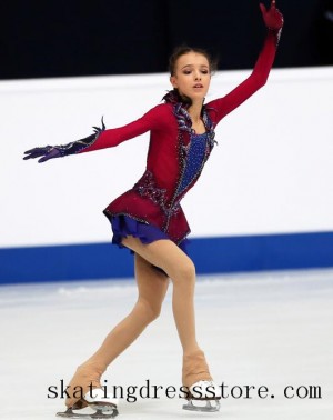 girls lace figure skating dress spandex custom Red FC487