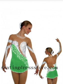 Ice Dresses Competition Skating Dresses Green Kids Sharene Skatewear Gilrs S040