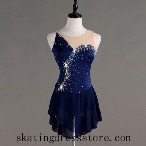 Long Sleeves Women Blue Skating Dress Girls Custom L0020