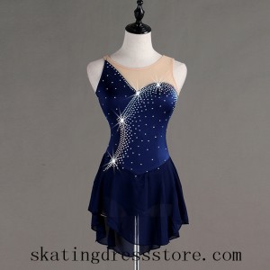 Long Sleeves Women Blue Skating Dress Girls Custom  L0020