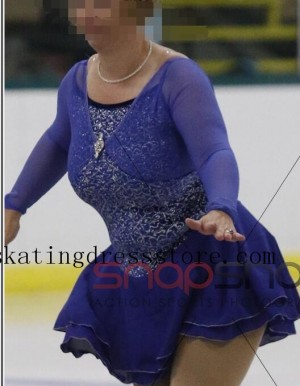 Blue Ice Skating Dresses Women Crystals 2017 Custom Figure Skating Dress Girls Spandex O0037