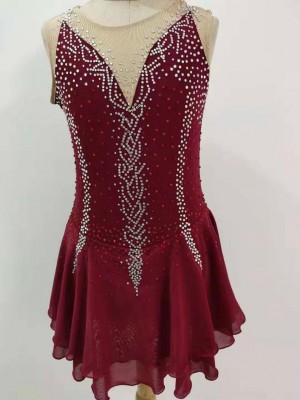 Wine Red Figure Skating Dresses for Gilrs Women Ice Skating Clothing Custom Size and Color N2108