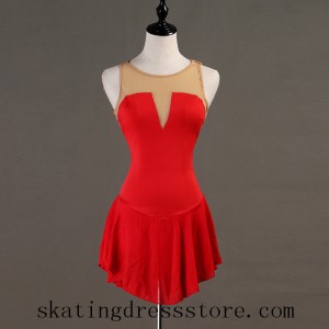 Custom No Sleeves Women Red Ice Cheap Skating Dress Girls No Crystals L0022