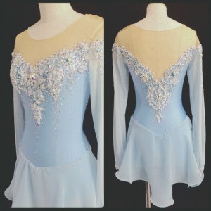 LIGHT Blue Figure Skating Dressses Flower Custom Women Skating Dresses GIRLS SO0933