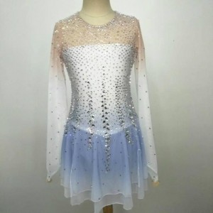 Blue White Figure Skating Dress for Girls Competition Custom Size N011302