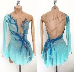  Ice Dressses Blue Custom Women Skating Dresses for Children SO0937