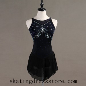 No Sleeves Figure Skating Black Skirts Women Crystals Custom L0027