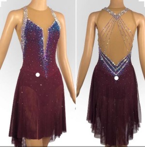 Brown Ice Skating Dress for Women with Crystals Custom Any Size and Color L0014