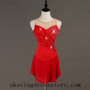 Red ice skating dress for competition new 2019 no sleeves custom size L0038