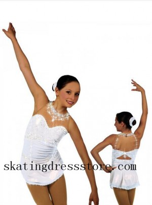 White Figure Skating Dresses Girls Custom  Long Sleeves Sharene Skatewear for Kids S020