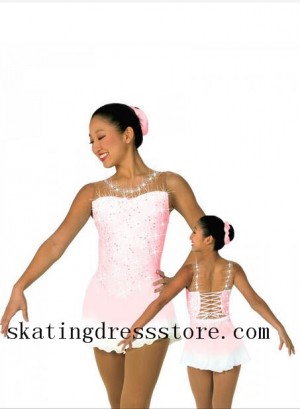 Pink Figure Skating Dresses Children Custom Long Sleeves Sharene Skatewear for Kids S021