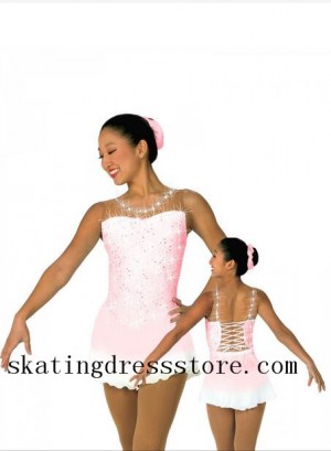 Pink Figure Skating Dresses Children Custom  Long Sleeves Sharene Skatewear for Kids S021