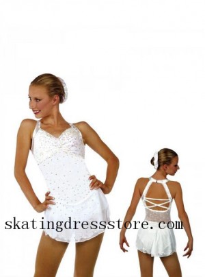 Figure Dresses Competition Figure Skating Dresses White Kids Crystals Sharene Skatewear Gilrs S035