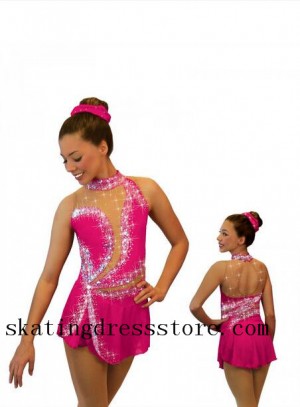 Ice Skating Dress Red Pink Child Long Sleeves Sharene Skatewear Gilrs S026