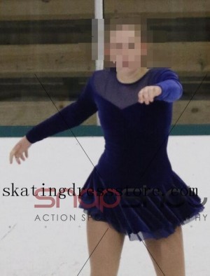 Blue Women Ice Skating Dresses Girls Double Skirts 2017 Custom Spandex O0025