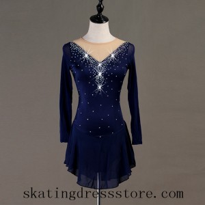 Long Sleeves Women Ice Skating Dresses Blue for Girls Red Custom L0019