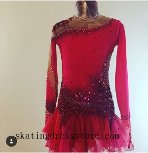 red custom made figure skating dresses spandex custom spandex CJ70