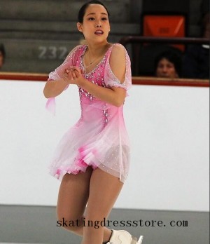 designer figure skating competition dresses custom Pink spandex long sleeves or sleeveless girls FC712