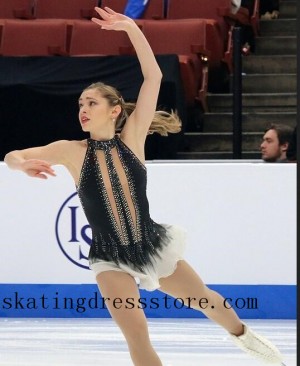 girls spandex Black 2018 ebay figure skating dress long sleeves or sleeveless FC1307