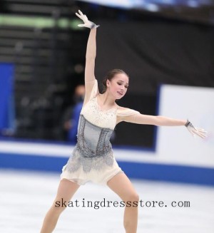 long sleeves or sleeveless Grey spandex free shipping spandex ebay skating dresses FC969