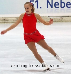Red figure skating clothes custom FC437