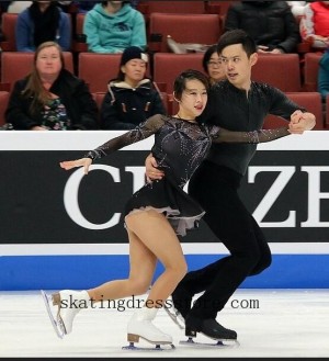 women custom free shipping figure skating dance dresses Black long sleeves or sleeveless FC1223